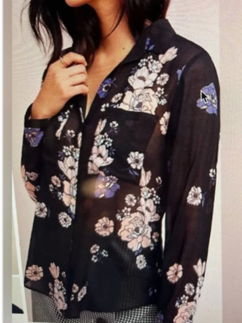 Cloth & Stone "Tavira" Sheer Floral Button-Down Blouse Size Small